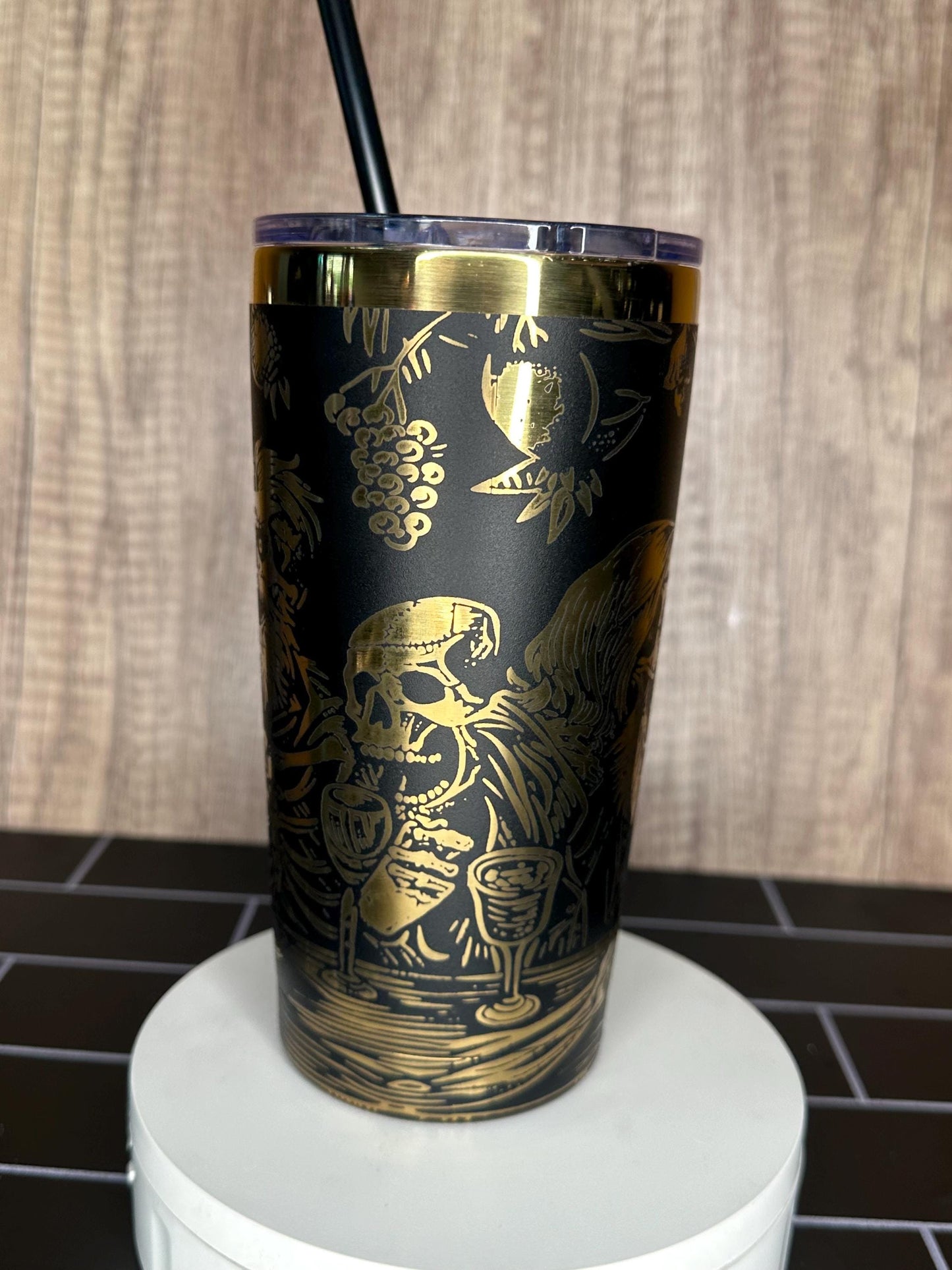 Viking Skull Party Tumbler, 20oz Black and Gold