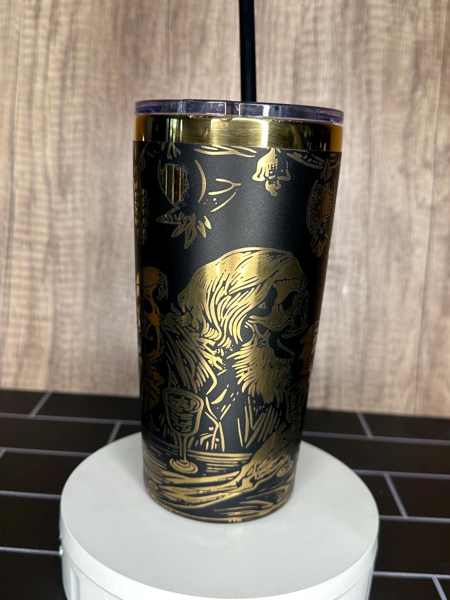 Viking Skull Party Tumbler, 20oz Black and Gold