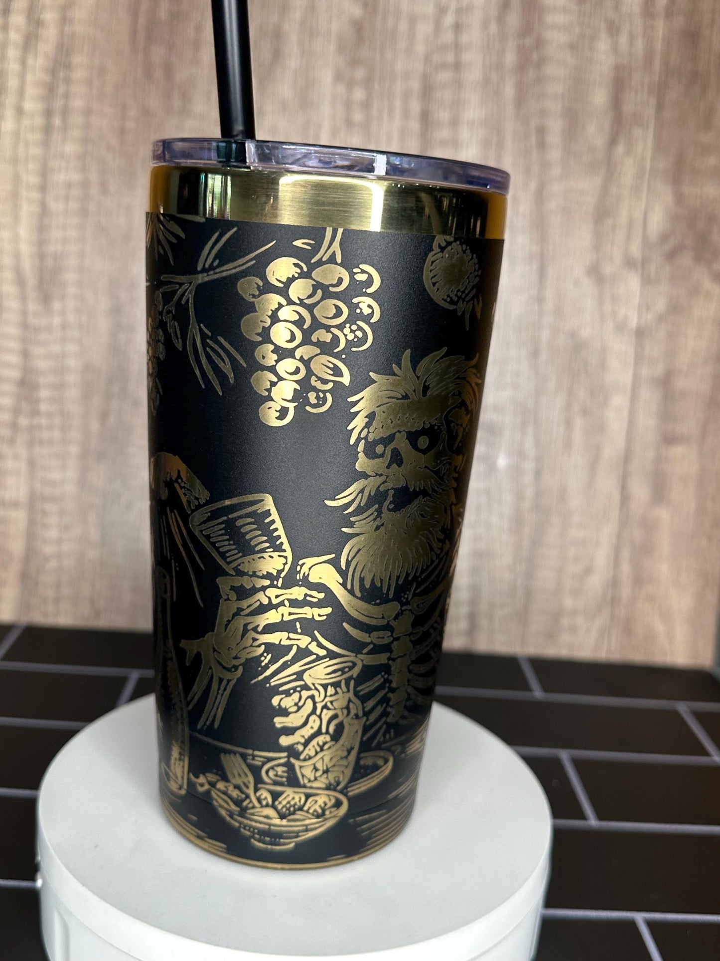 Viking Skull Party Tumbler, 20oz Black and Gold