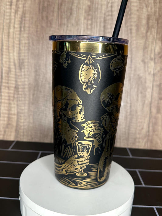 Viking Skull Tumbler, 20oz Black and Gold Tumbler, Engraved