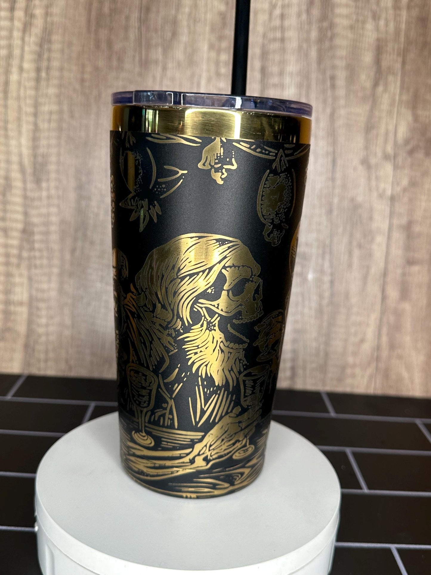 Viking Skull Party Tumbler, 20oz Black and Gold