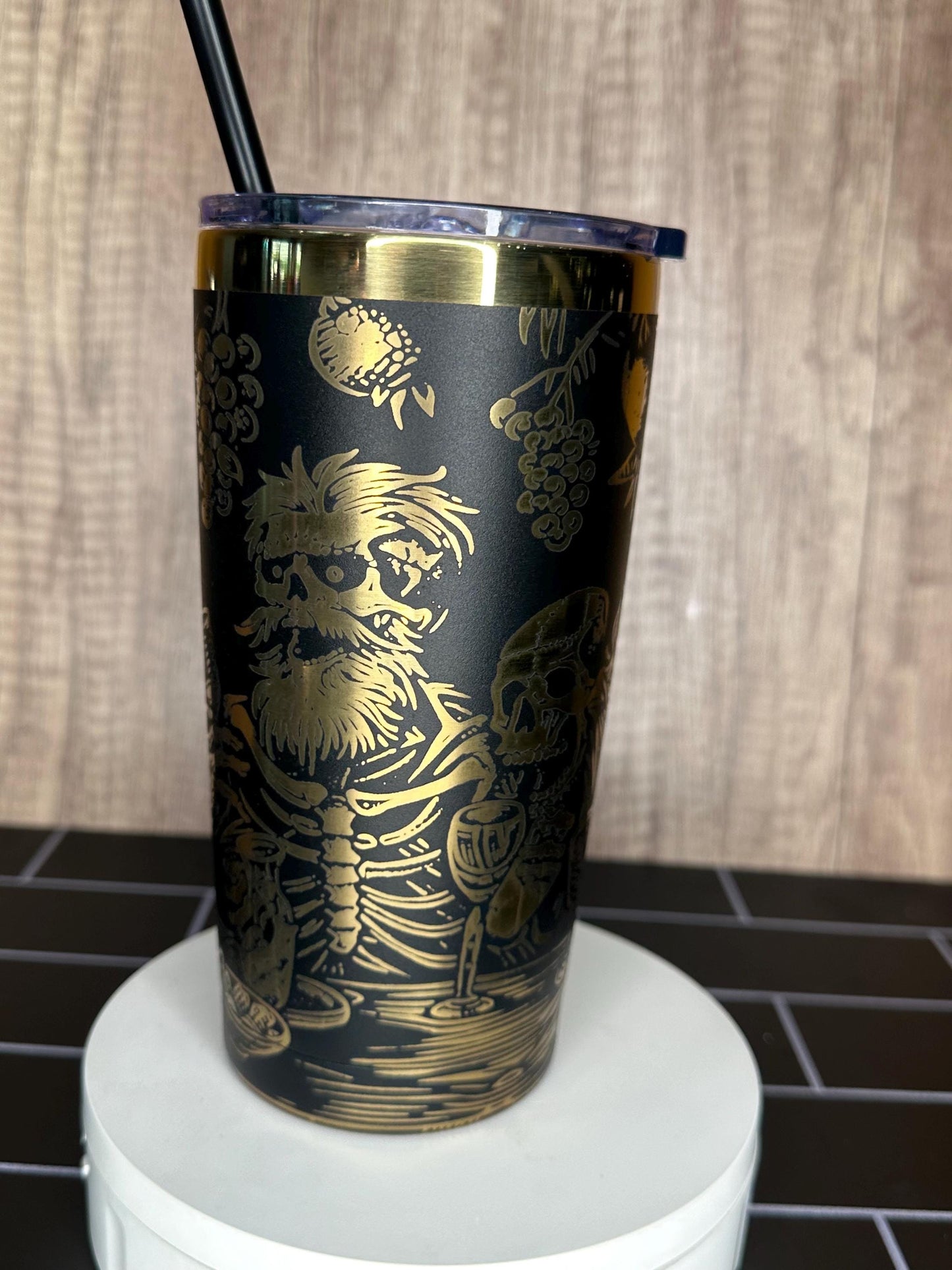 Viking Skull Party Tumbler, 20oz Black and Gold