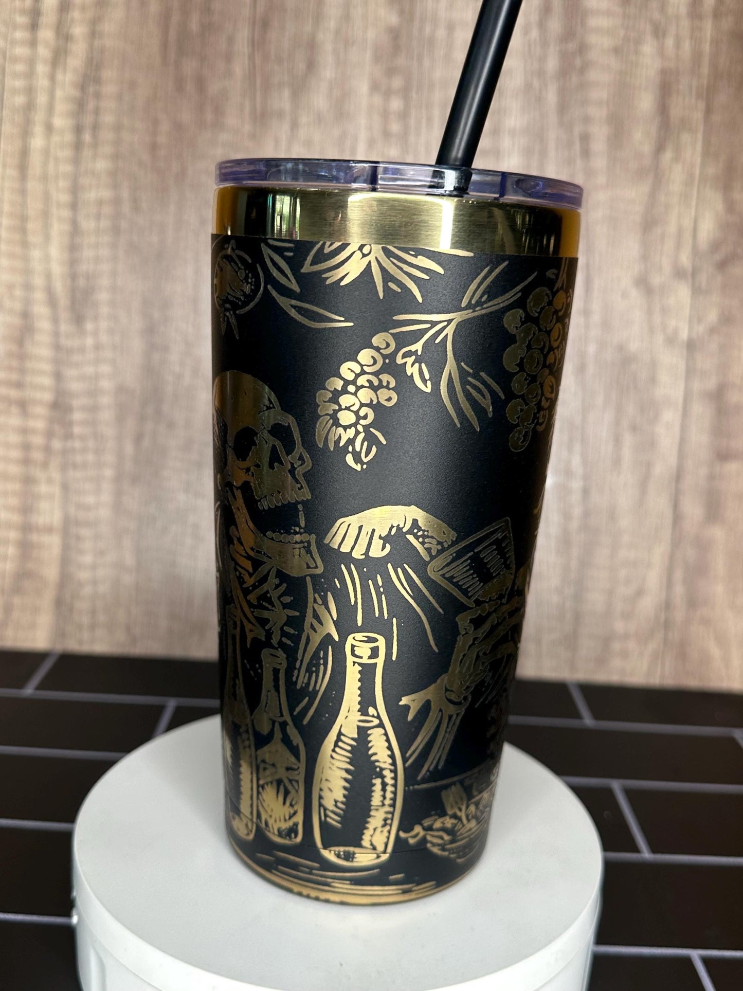 Viking Skull Party Tumbler, 20oz Black and Gold