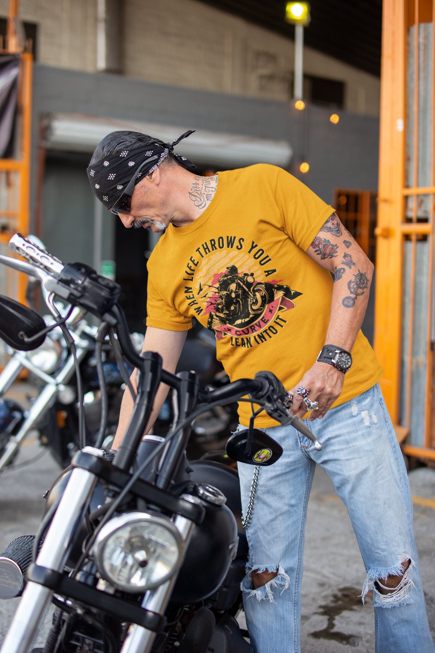 Motorcycle Graphic Tee- When Life Throws You A Curve, Lean into It, 100% cotton