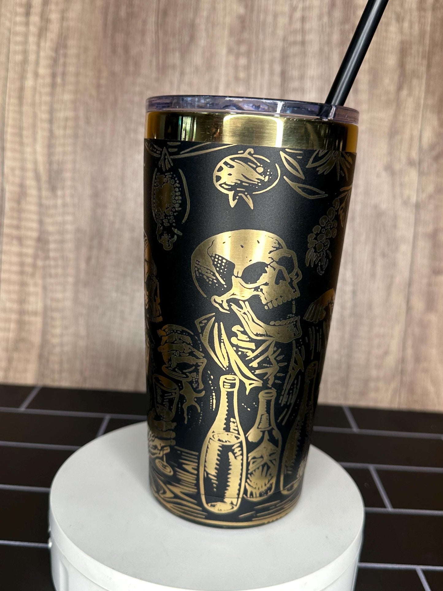 Viking Skull Party Tumbler, 20oz Black and Gold