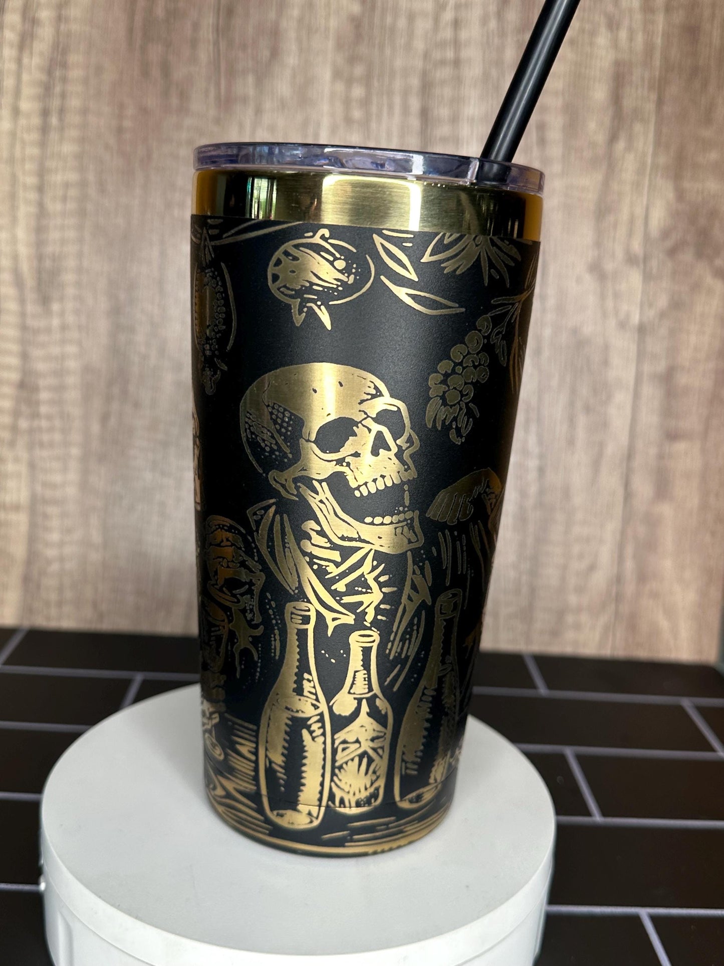 Viking Skull Party Tumbler, 20oz Black and Gold