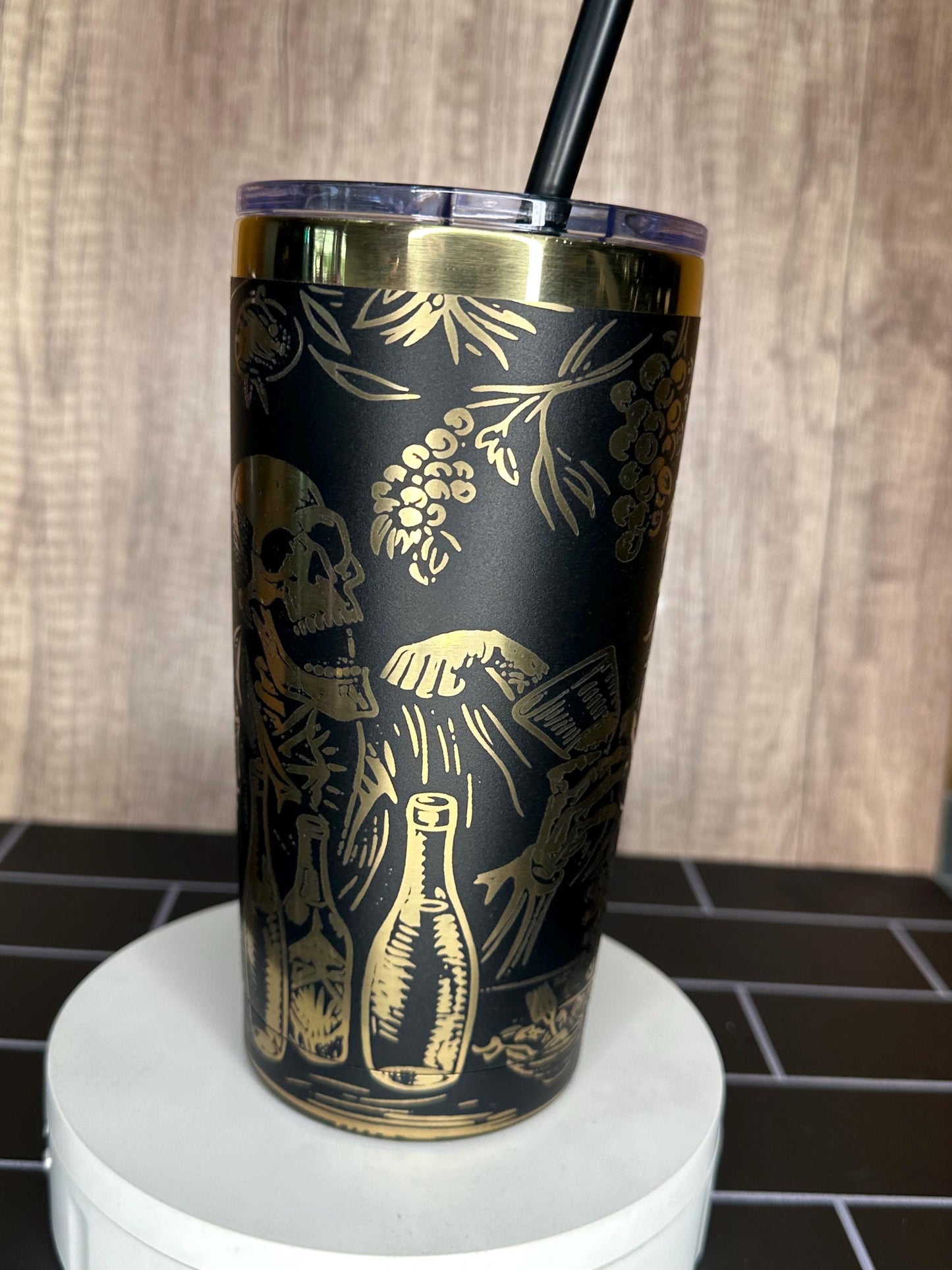 Viking Skull Party Tumbler, 20oz Black and Gold