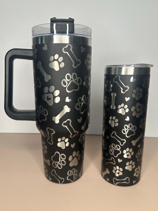 Dog Lover Tumbler - Large 40oz Steel Cup with Handle, Pet Lover Gift, 20oz Skinny Tumbler Black and Silver, Free Personalization Optional!