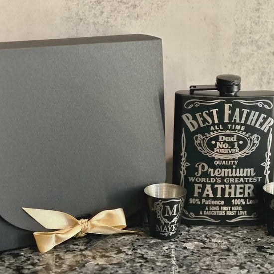 Flask and Shot Glass Set for Dad, Gifts for Father, Gift Set, 8oz Flask Set